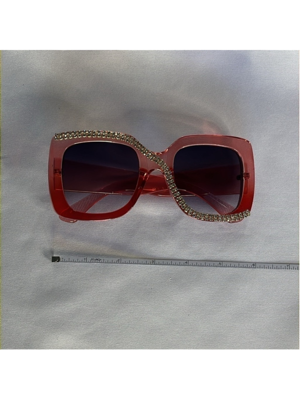 RED SQUARE RHINESTONE GLASSES W/FREE CASE ✨✨✨ - Picture 2 of 7